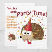 Party Time! Confetti Hedgehog Party Invitation Kaart (Voorkant / Achterkant)