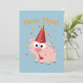 Party Time! Confetti Pig Party Invitation Kaart (Staand voorkant)