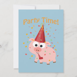 Party Time! Confetti Pig Party Invitation Kaart