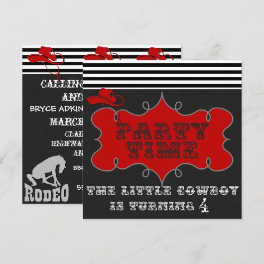 Party Time Cowboy Westerne Birthday-uitnodigingen Kaart (Voorkant / Achterkant)