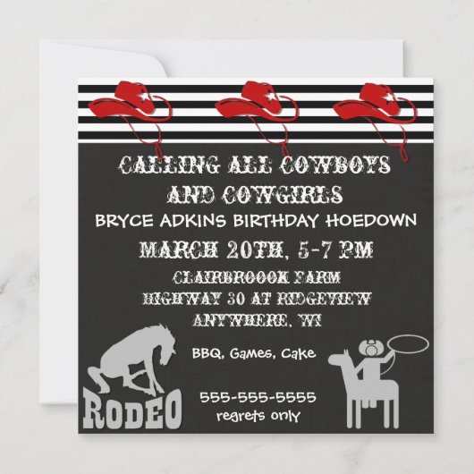 Party Time Cowboy Westerne Birthday-uitnodigingen Kaart (Achterkant)
