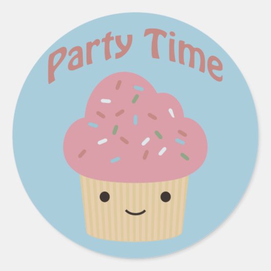 Party TIme Cupcake Ronde Sticker (Voorkant)