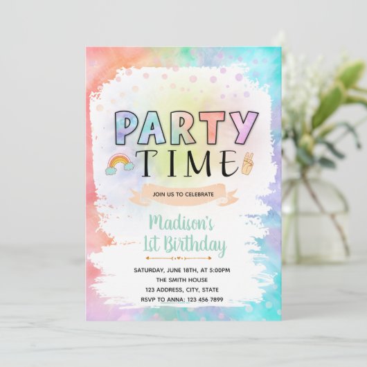 Party time dye verjaardagsuitnodiging kaart (Staand voorkant)