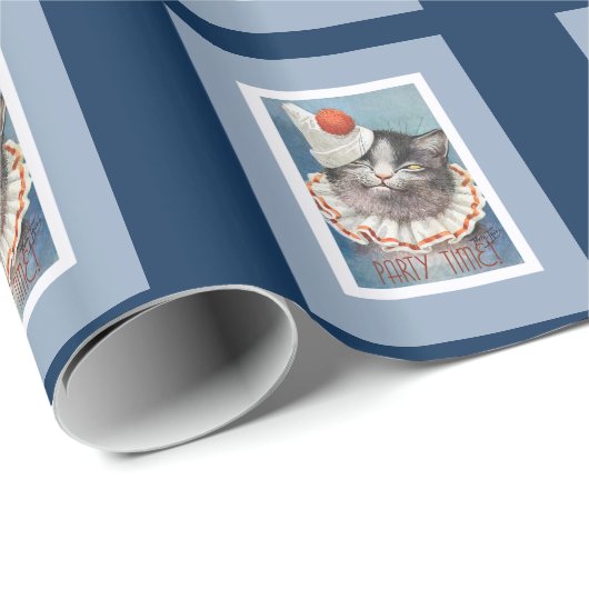 Party Time!  Funny Cat Gift Wrap Cadeaupapier (Rol Hoek)