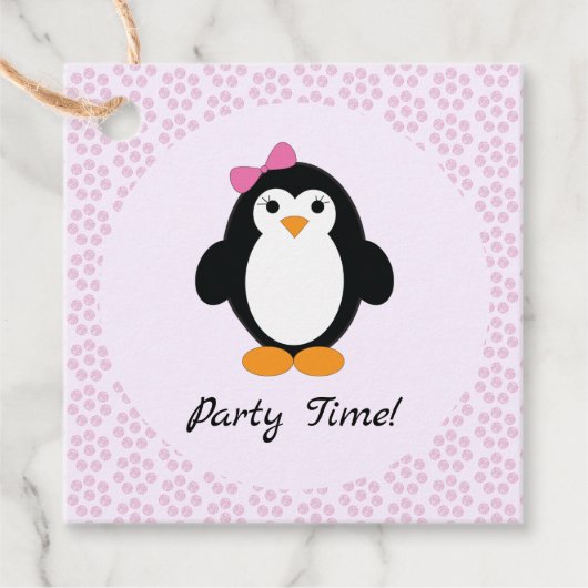Party Time Girl Penguin Bedankjes Labels (Voorkant)