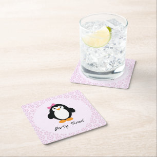 Party Time Girl Penguin Kartonnen Onderzetters
