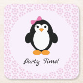 Party Time Girl Penguin Kartonnen Onderzetters (Voorkant)