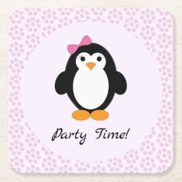 Party Time Girl Penguin Kartonnen Onderzetters