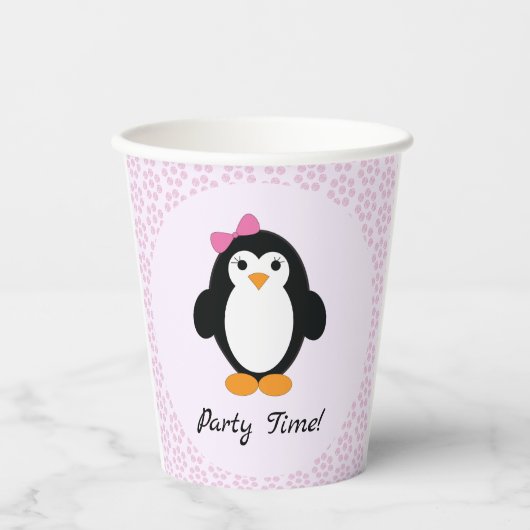Party Time Girl Penguin Papieren Bekers (Voorkant)