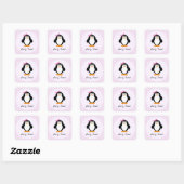 Party Time Girl Penguin Vierkante Sticker (Vel)