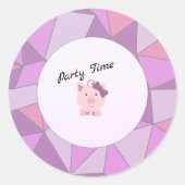 Party Time Girl Pig Ronde Sticker (Voorkant)