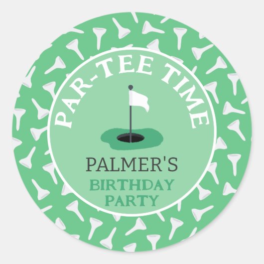 Party Time Golfen Verjaardagsfeest Ronde Sticker (Voorkant)