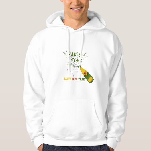 Party Time – Happy New Year Champagne Illustration Hoodie (Voorkant)
