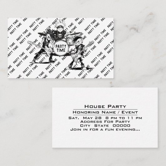 Party Time House Feestviering hand uit uitnodigen Visitekaartje (Voorkant / Achterkant)