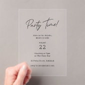 Party Time | Modern minimalistisch eenvoudig duide Acryl Uitnodigingen (Insitu (Draagbaar))
