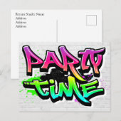Party Time | Moderne graffiti uitnodigen Briefkaart (Voorkant / Achterkant)