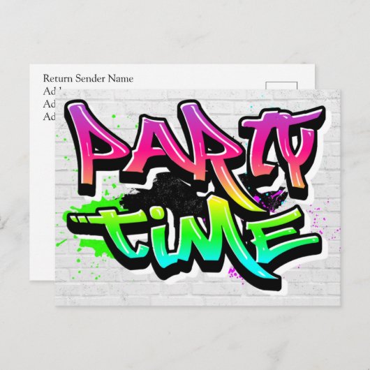 Party Time | Moderne graffiti uitnodigen Briefkaart (Voorkant / Achterkant)