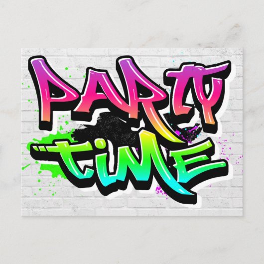 Party Time | Moderne graffiti uitnodigen Briefkaart (Voorkant)
