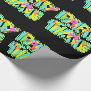 Party Time Neon-kleuren op zwart cadeaupapier