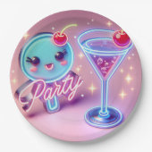 Party Time Neon Pink Papieren Bordje (Voorkant)