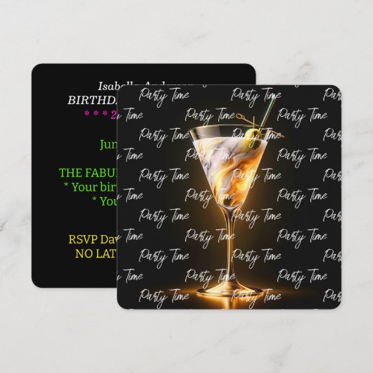 Party Time Neon Trendy gepersonaliseerd Kaart (Voorkant / Achterkant)