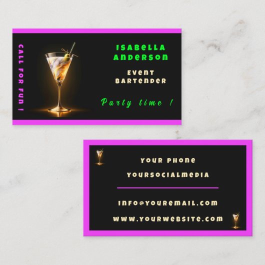 Party Time Neon Trendy Gepersonaliseerde Professio Visitekaartje (Voorkant / Achterkant)