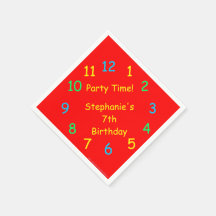Party Time Paper Napkins, 7th Birthday, Red