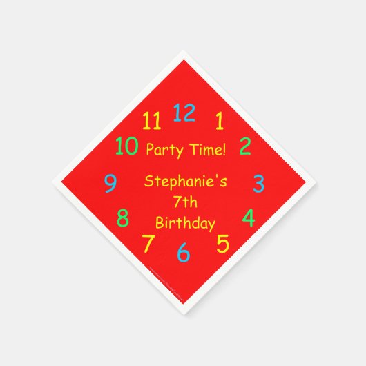 Party Time Paper Napkins, 7th Birthday, Red Servet (Hoek)