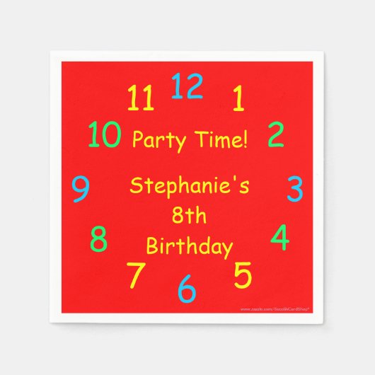 Party Time Paper Napkins, 8th Birthday, Red, Kinde Servetten (Voorkant)