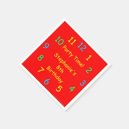 Party Time Paper Napkins, 8th Birthday, Red, Kinde Servetten (Hoek)