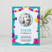 Party Time Photo Birthday Invitation Kaart (Staand voorkant)