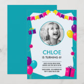 Party Time Photo Birthday Invitation Kaart (Voorkant / Achterkant)