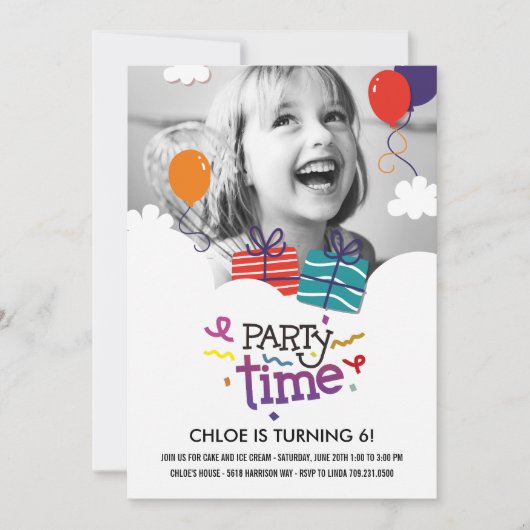 Party Time Photo Birthday Uitnodiging (Voorkant)