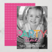 Party Time Photo Birthday Uitnodiging (Voorkant / Achterkant)