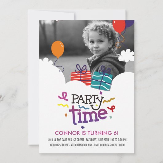 Party Time Photo Birthday Uitnodiging (Voorkant)