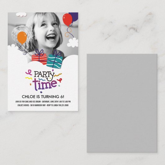 Party Time Photo Birthday Uitnodiging Informatiekaartje (Voorkant / Achterkant)