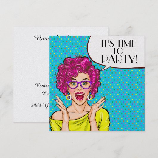 Party Time Pop Art Invitation Kaart (Voorkant / Achterkant)