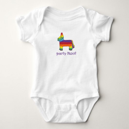Party Time Rainbow Birthday Donkey Piñata Fiesta Romper (Voorkant)