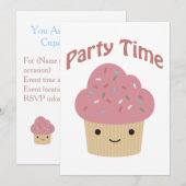 Party Time! Schattigee Cupcake Party Uitnodiging (Voorkant / Achterkant)