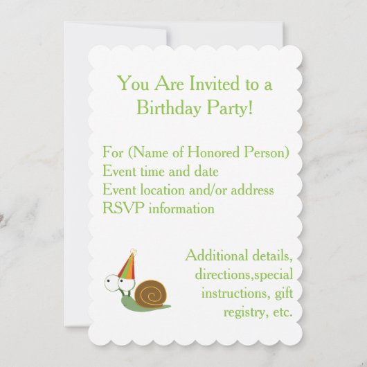 Party Time! Slakkerpartij uitnodigingen (Achterkant)