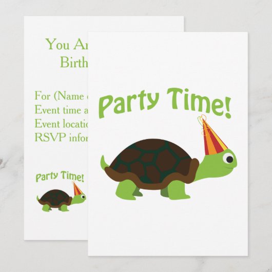 Party Time! Uitnodiging voor Turtle Party (Voorkant / Achterkant)