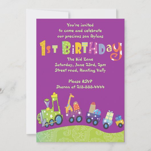 Party Train 1st Birthday Happy Party Kaart (Voorkant)