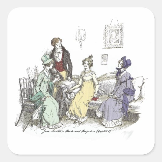 Party Uitnodiging Jane Austen Pride en Vooroordele Vierkante Sticker (Voorkant)
