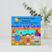 Party Uitnodiging Verjaardag Strand Jongen Meisje  (Staand voorkant)