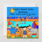 Party Uitnodiging Verjaardag Strand Meisjes Kinder (Voorkant)