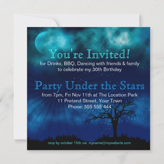 Party Under the Stars Uitnodiging (Achterkant)