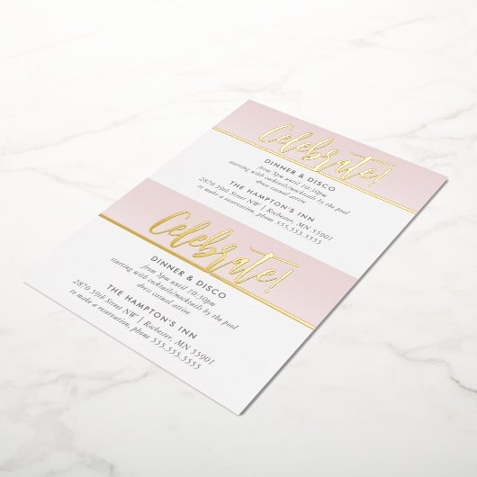 PARTY VERJAARDAGSCARD lichtroze gouden polka stipp Folie Uitnodiging (Gedraaid)