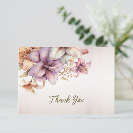 Party Waterverf Boho Roze Bloemen Elegant Bedankkaart (Staand voorkant)