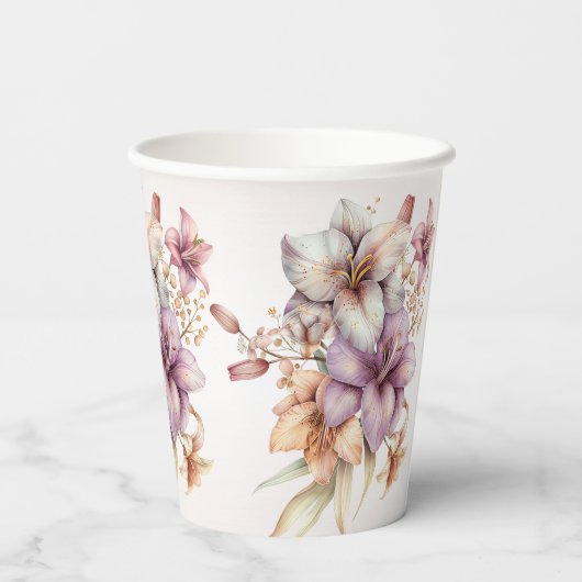 Party Waterverf Boho Roze Bloemen Elegant Papieren Bekers (Achterkant)