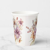 Party Waterverf Boho Roze Bloemen Elegant Papieren Bekers (Rechts)